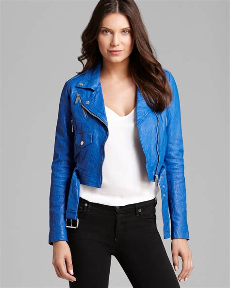michael kors vintage leather jacket blue